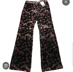 ZARA The Charlotte Floral Velvet/Velour bootcut Trouser Pant